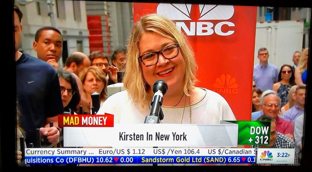 Kirsten Voege, Marketing Consultant and founder at Kirated Communications on Wall Street during her appearance on Mad Money Summer in the Streets on CNBC