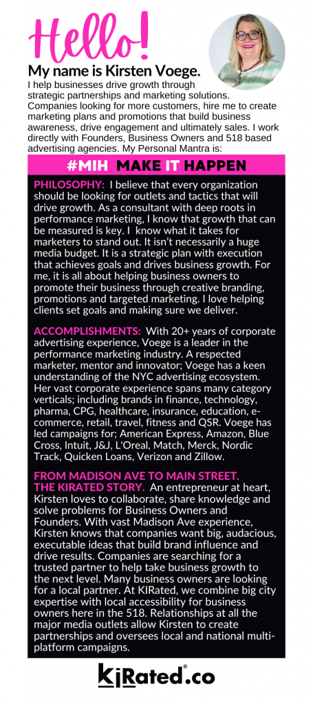 Kirsten Voege Credentials Rack Card about Kirsten Voege (page 1)
