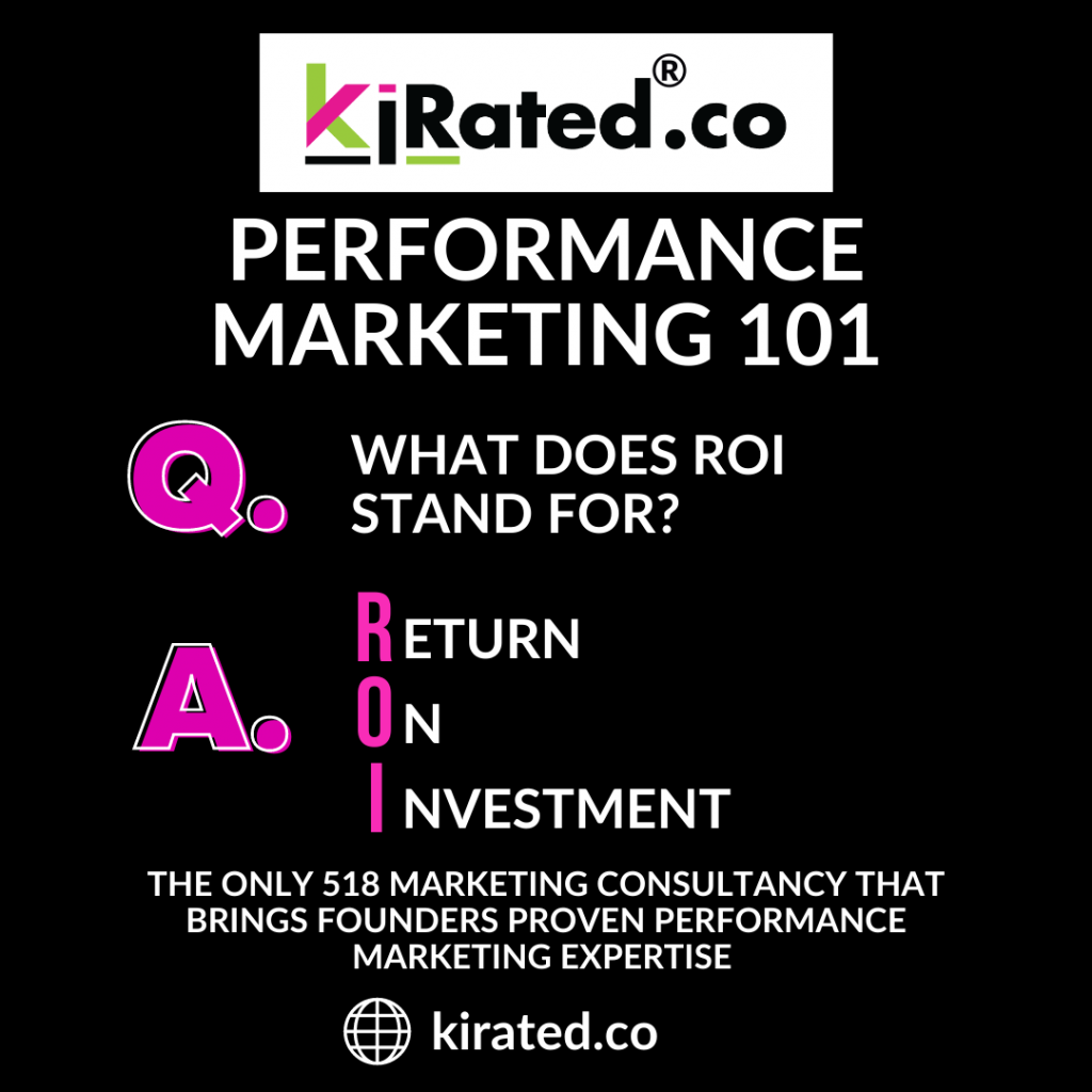 Kirated Communications credentials, learn more about our services at Kirated.co Kirsten Voege Credentials Performance Marketing 101 What does ROI stand for?